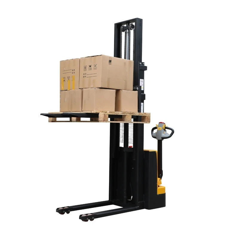 Walking all-electric forklift with a stack height of 2.5 meters and a load of 1 ton and 2 tons. Semi-electric forklift