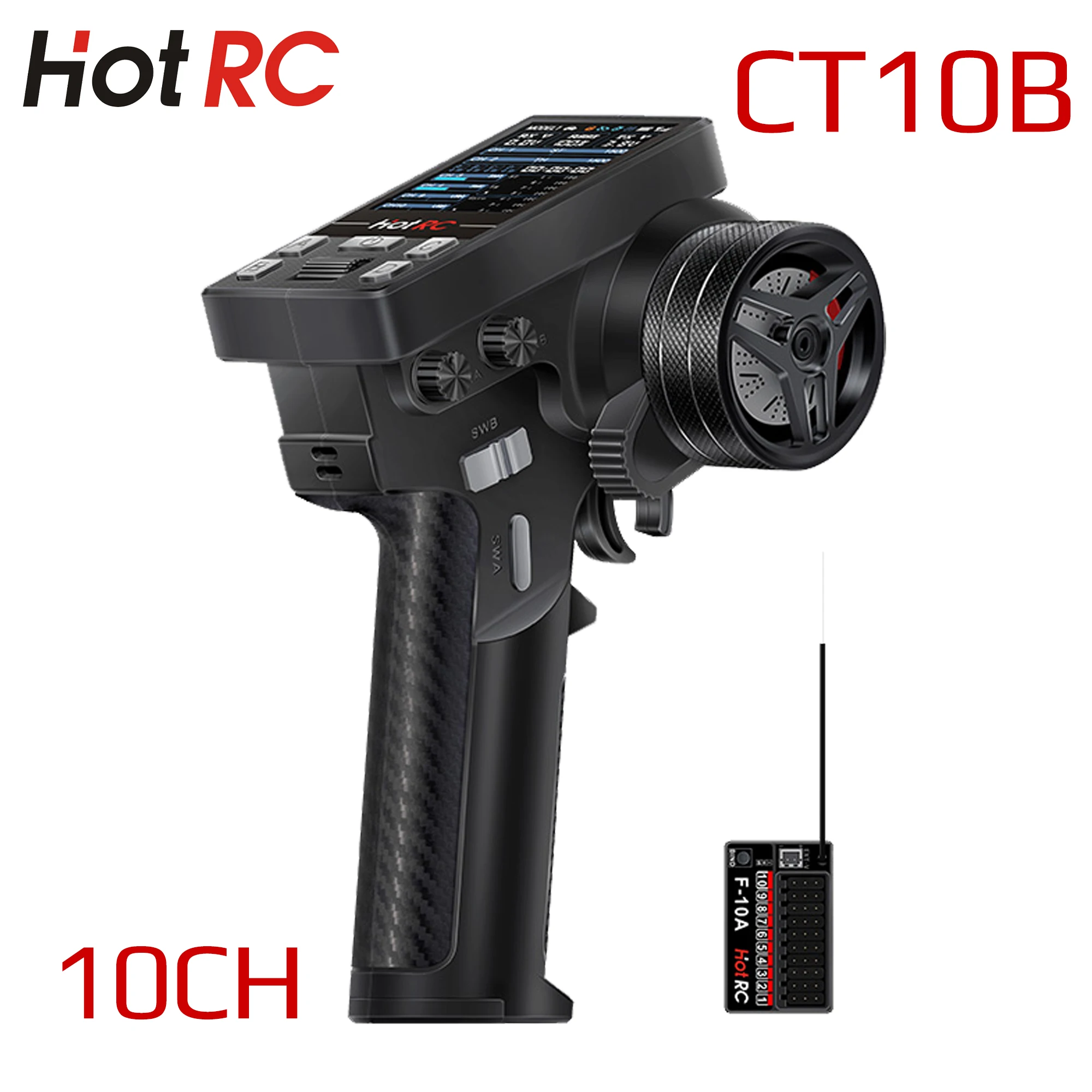 HOTRC CT-10B CT10B 10CH Remote Control Color Screen Transmitter F-10A 10CH Receiver for for RC Cars Boat Tank Toy