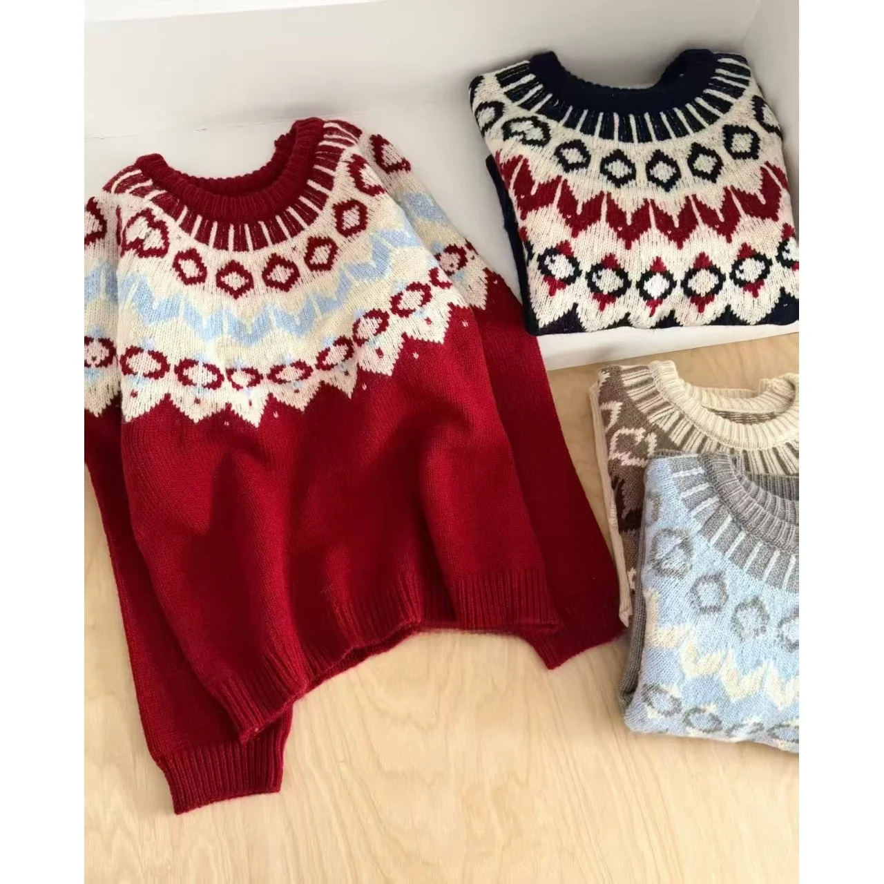 Женский свободный вязаный свитер на осень-зиму в скандинавском стиле в стиле ретро, повседневная футболка с внутренней частью Fair Isle, топ на голову