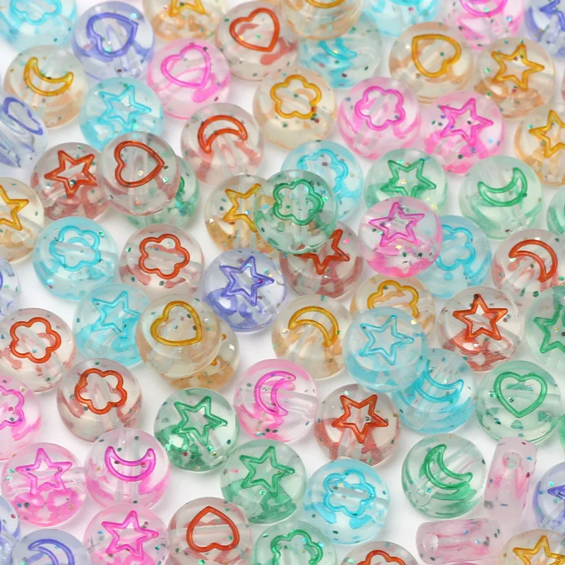 100pcs 4x7mm Mixed Color Acrylic Starry Bottom Round Spacer Beads For Jewelry Making DIY Bracelet Necklace Crafts Accessories