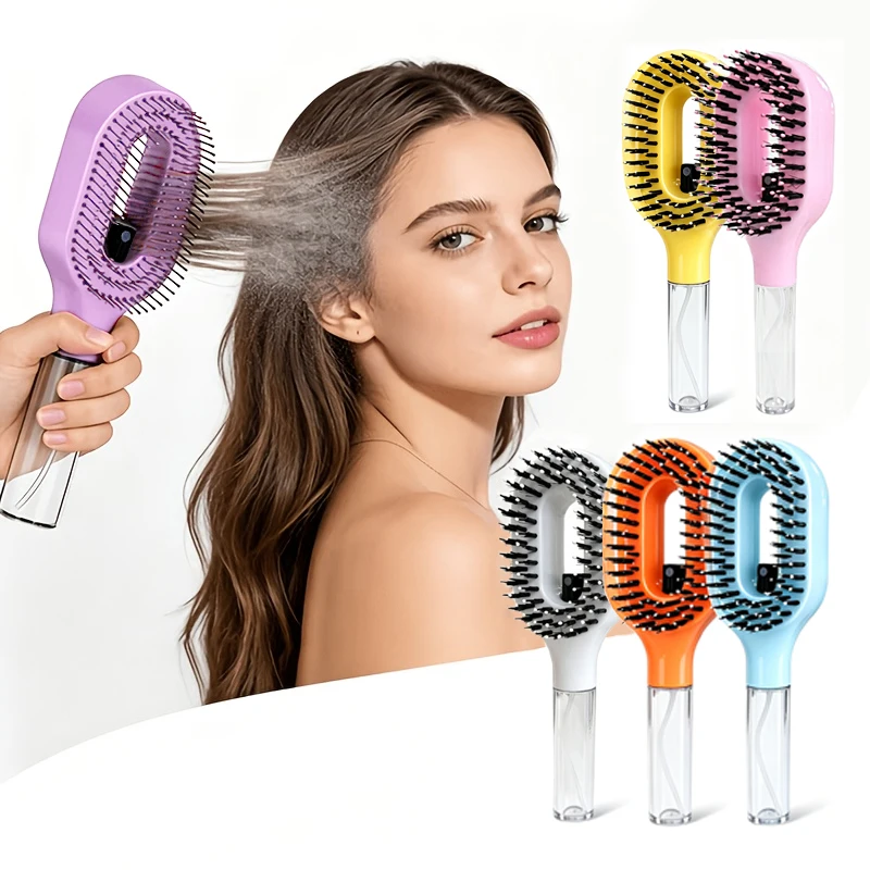 Two in one pink spray comb, with water tank, salon styling brush, used for moisturizing and exfoliating, fine mist spray,