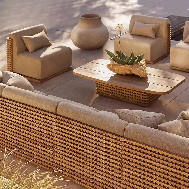 Outdoor courtyard, waterproof teak sofa combination