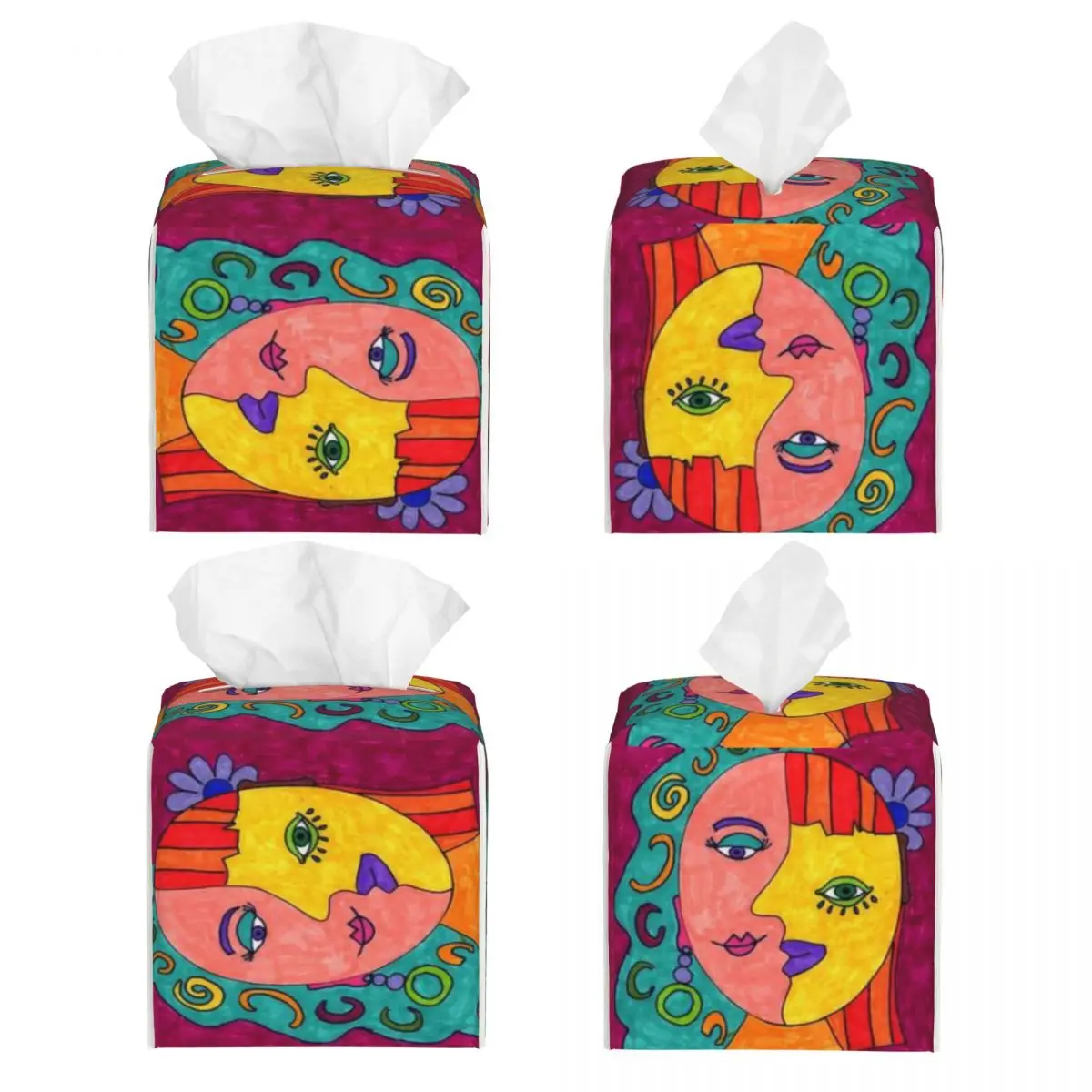 Custom Pablo Picasso Art Facial Tissue Box Cover Square PU Leather Tissue Box Holder for Car Office