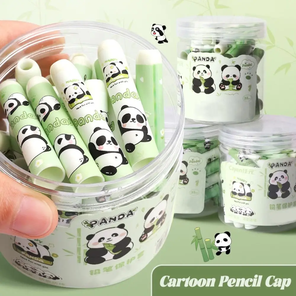 35PCS/Box Plastic Pencil Cap Transparent Solid Color Pencil Extender Capybara/Astronaut/Panda Pencil Protective Case Students