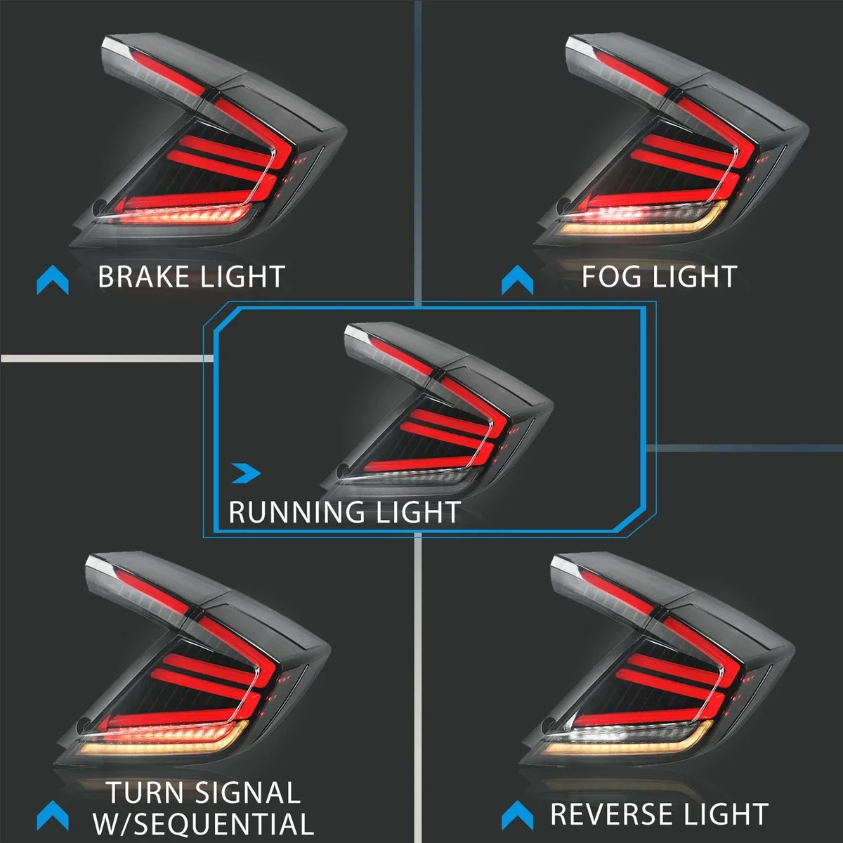 

Civic Hatchback Taillights Rear Tail Lamps Car Accessories Dynamic DRL Sequential Turn Signal For Honda Civic 10th Gen 2018-2021