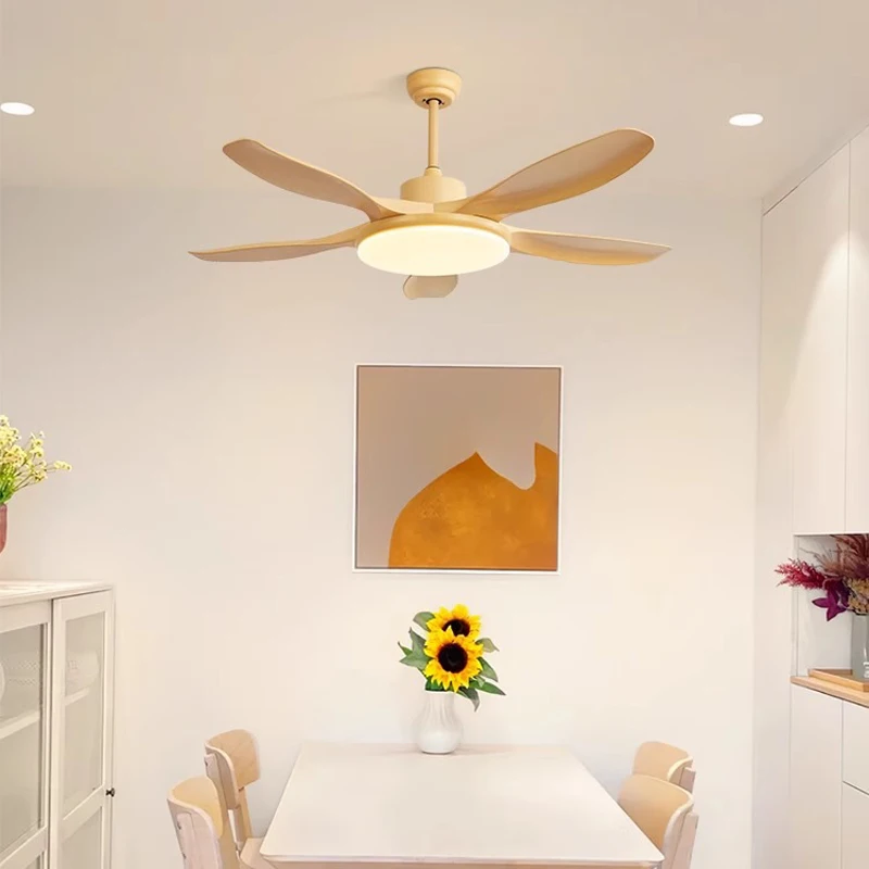 Simple Style Ceiling Fans with Lights Flush Mount, Quiet Small Ceiling Fan with Light with 3 Colors Dimmable LED