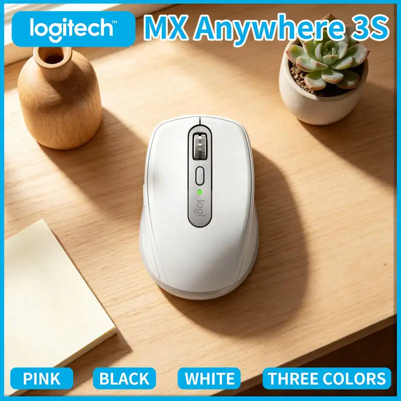 Logitech MX Anywhere 3S Ergonomic Mouse - 8000 DPI Glass Tracking, MagSpeed Scroll, Silent Click, 3-Device Sync for Office