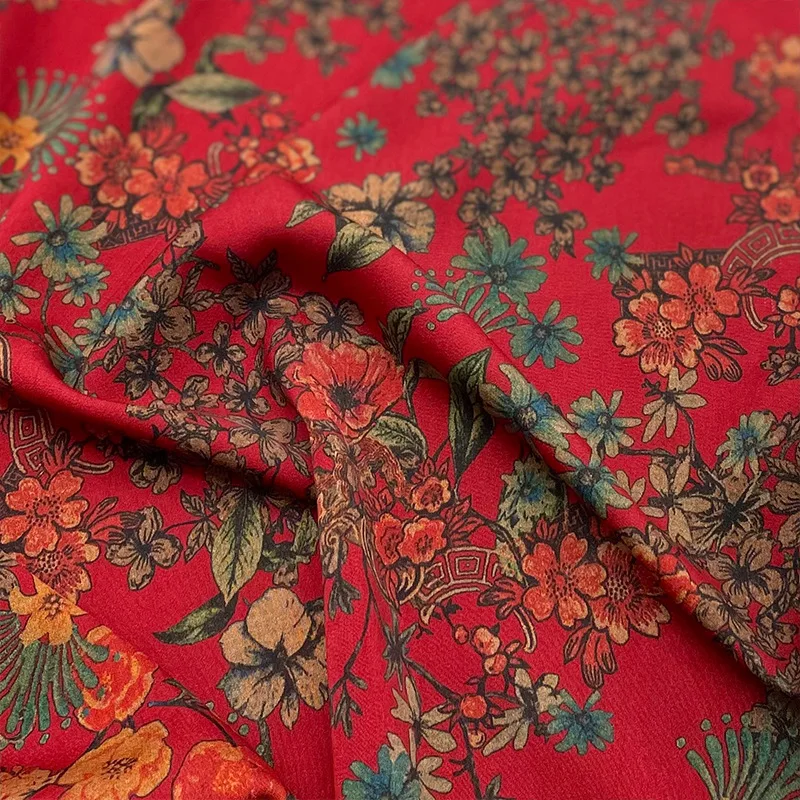 2 Yards Retro-style colorful floral print soft and skin-friendly faux silk fabric SummerTShirt set fabricB