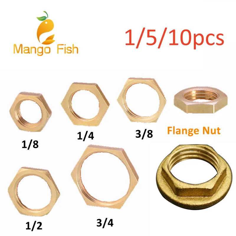 1 5 10 Pcs Brass Hex Lock Nuts Pipe Fitting 1/8 1/4 3/8 1/2 3/4 1 Inch BSP Female Thread Hexagonal Shank Cap Copper Flange Nut