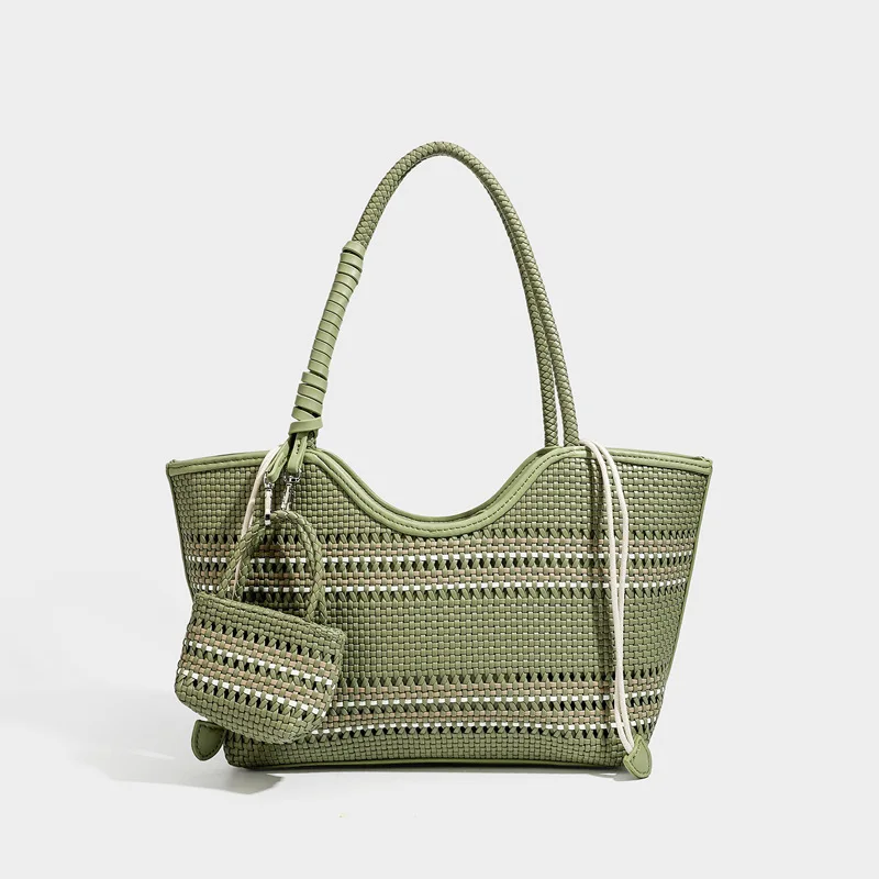 French pu Leather Woven Bag Fashion Simple Basket Bag Retro Advanced Handmade Bag Versatile Commuting Women's Shoulder Handbag