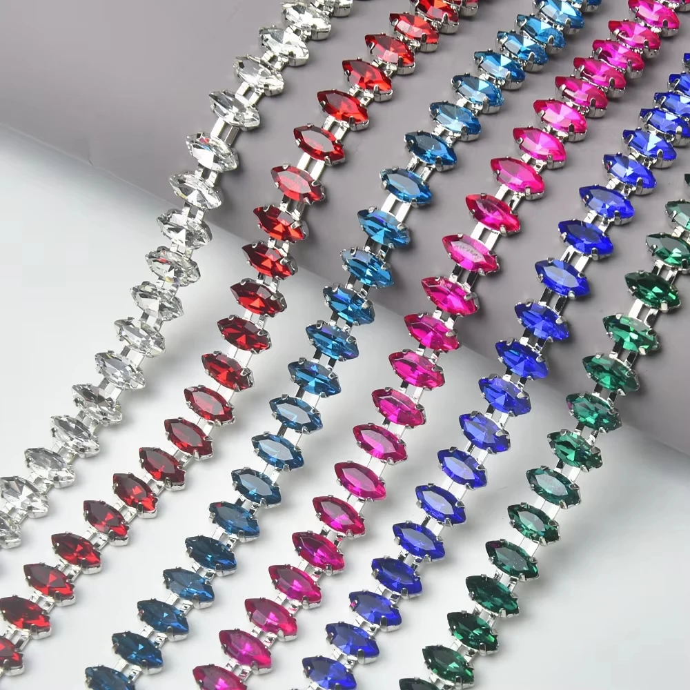 

1Yard 15mm Crystal Rhinestone Close Chain Trim Sew-On Glue-On Cup Chain Rhinestones for DIY Craft Garment Accessories
