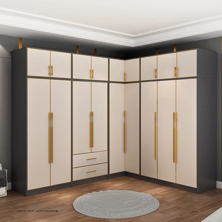 Modern Simple Home Bedroom Glass Overall Light Luxury Cloakroom Corner Wardrobe