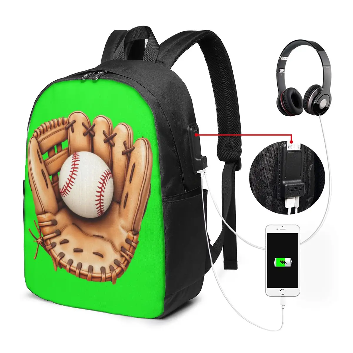 Baseball Theme Glove And Ball Backpack Travel Notebook Bag Computer College Student School Bag Laptop Shoulder Bags Men Women