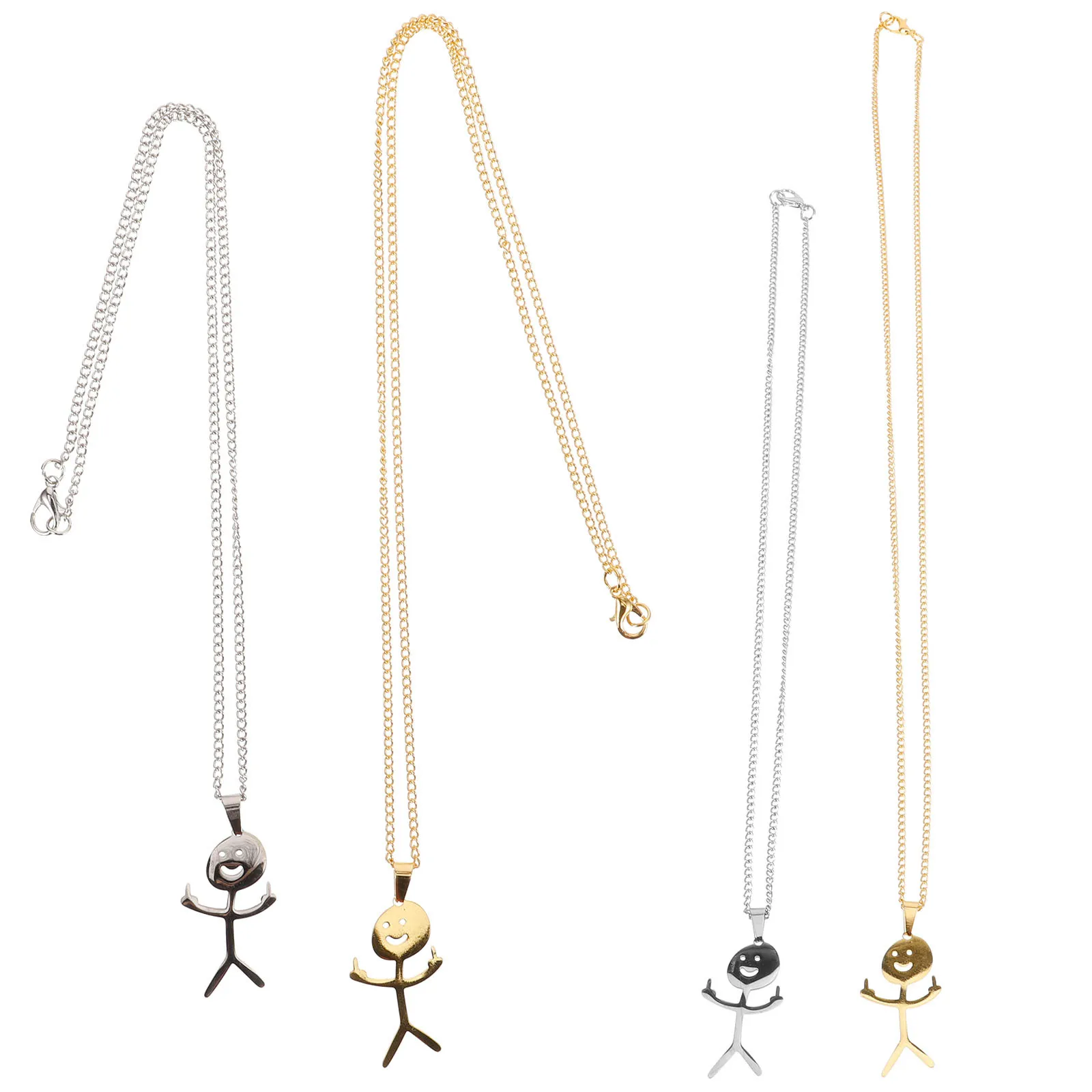 

4pcs Funny Doodle Necklace Creative Stainless Steel Pendant Clavicle Chain For Men Women Cool Necklaces Jewelry Gift