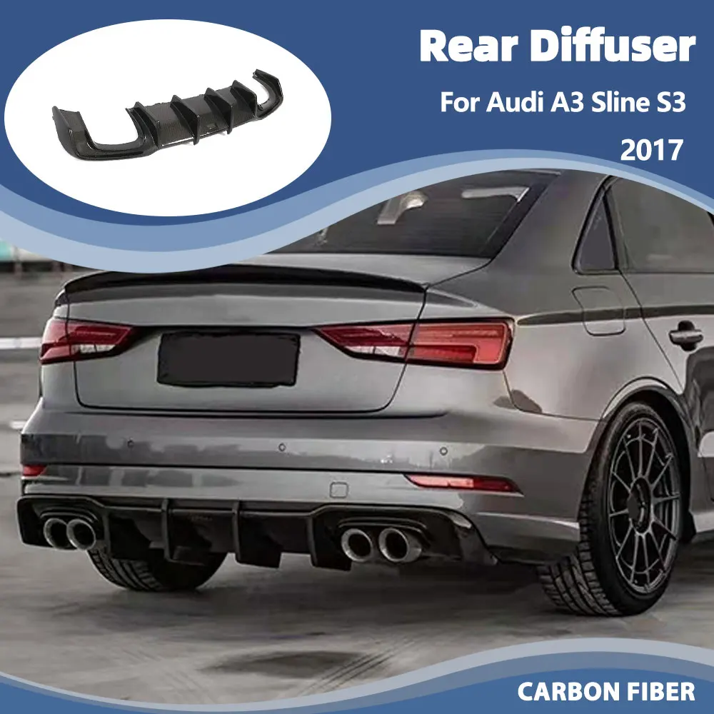

Задний диффузор для Audi A3 Sline S3 Седан Хэтчбек 2017 из карбона/стеклопластика, спойлер-накладка на задний бампер, защита от царапин