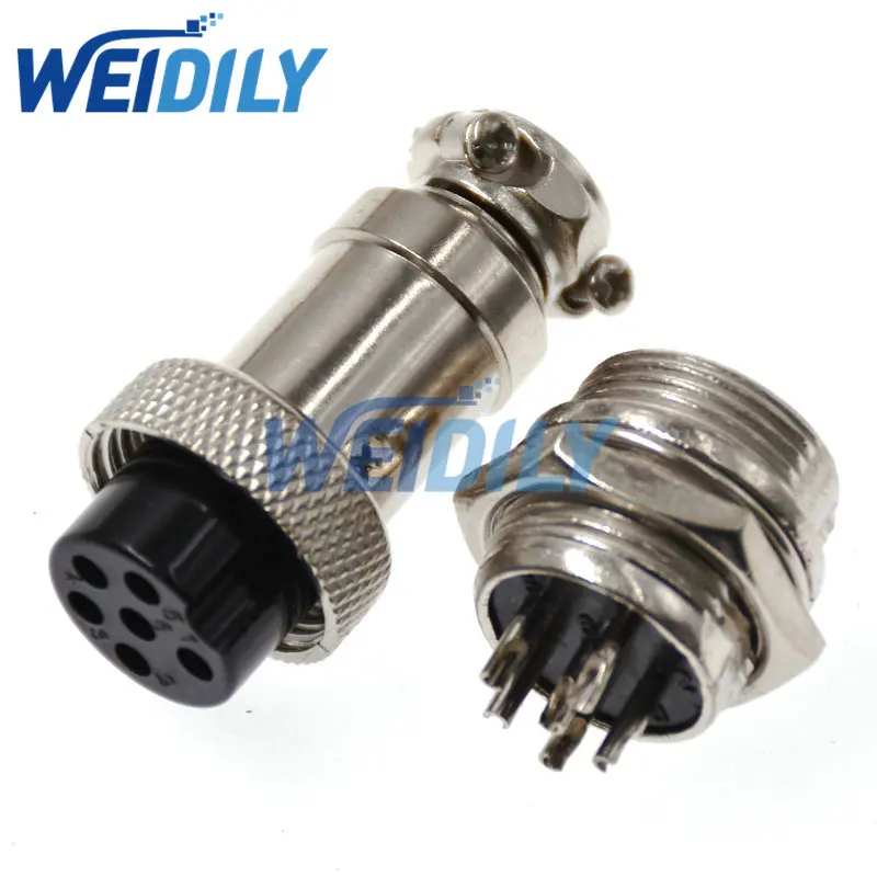 2Sets GX16 6 Pins Male & Female Diameter 16mm Wire Panel Connector GX16-6 Circular Connector Aviation Socket Plug