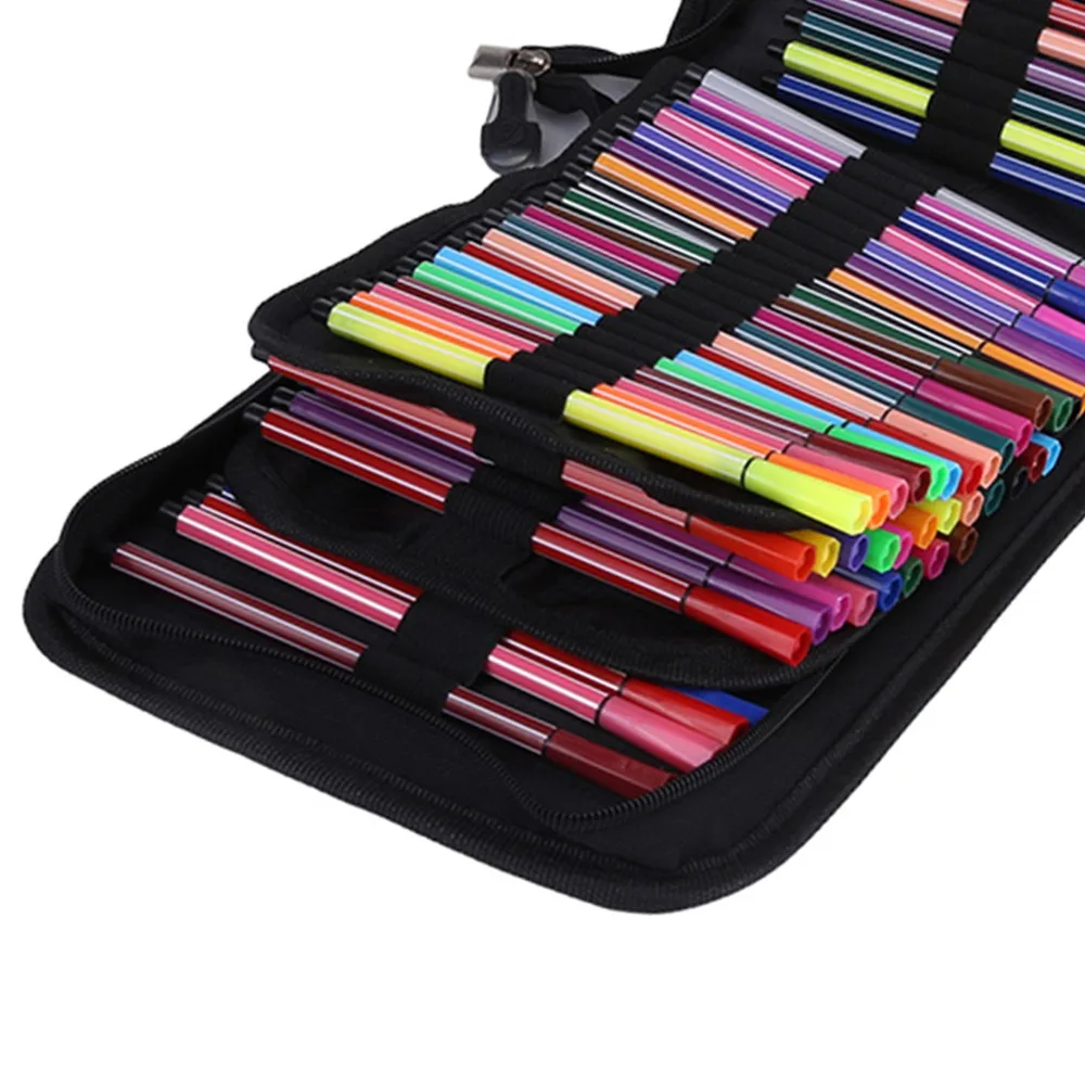 

Пенал на 72/120 карандашей, черный, с эластичным ремешком, холщовый, складной, для рисования и хранения принадлежностей