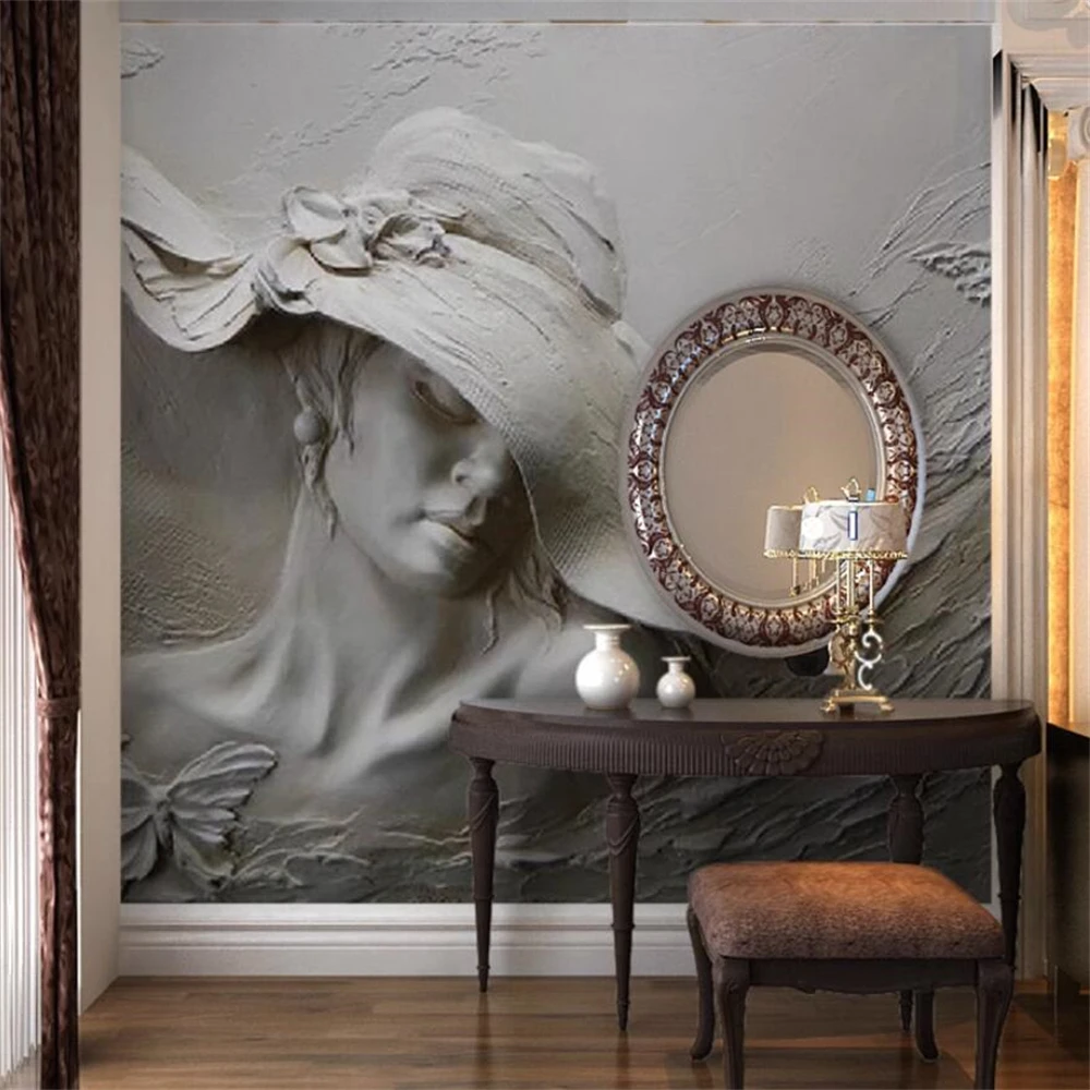 Custom European Relief 3D Wall Paper Gypsum Character Luxury Living Room TV Background KTV Corridor Decor Mural