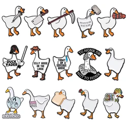 21 Styles Cartoon Funny Goose Enamel Pins Cute Duck With Knife Animal Metal Brooches Lapel Badge Jewelry Gifts For Kids Friends