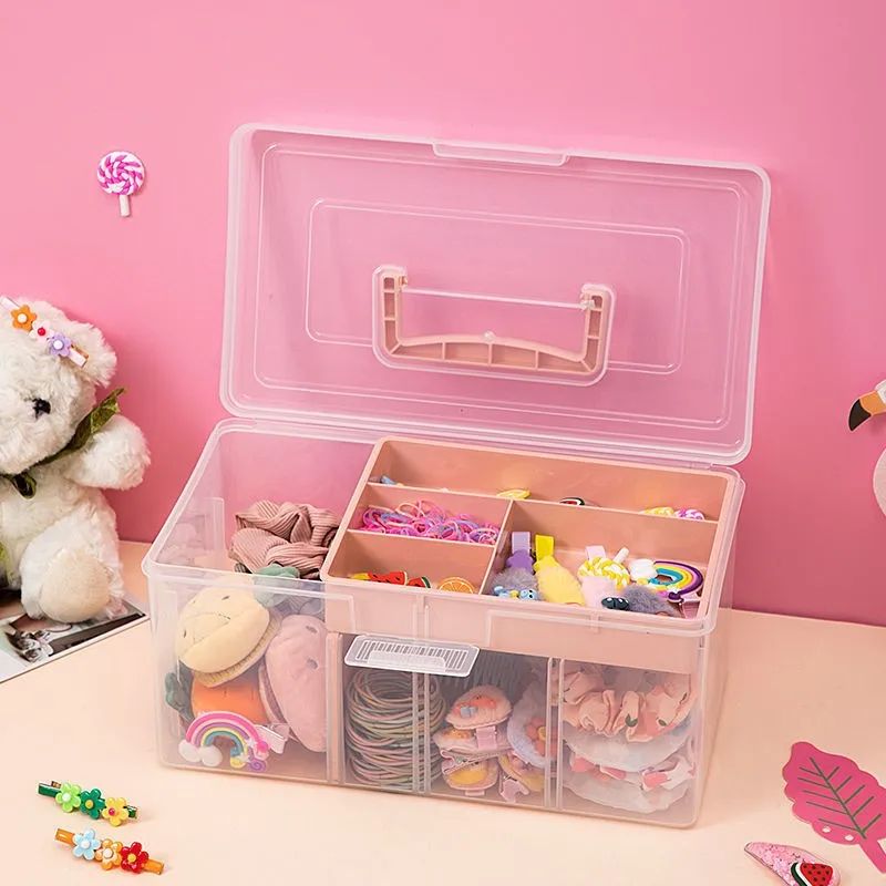 

2-Tier Plastic Storage Box with Removable Tray Craft Organizers Clear Container for Lego, Bead,Jewelry, Beauty Supplies, Sewing