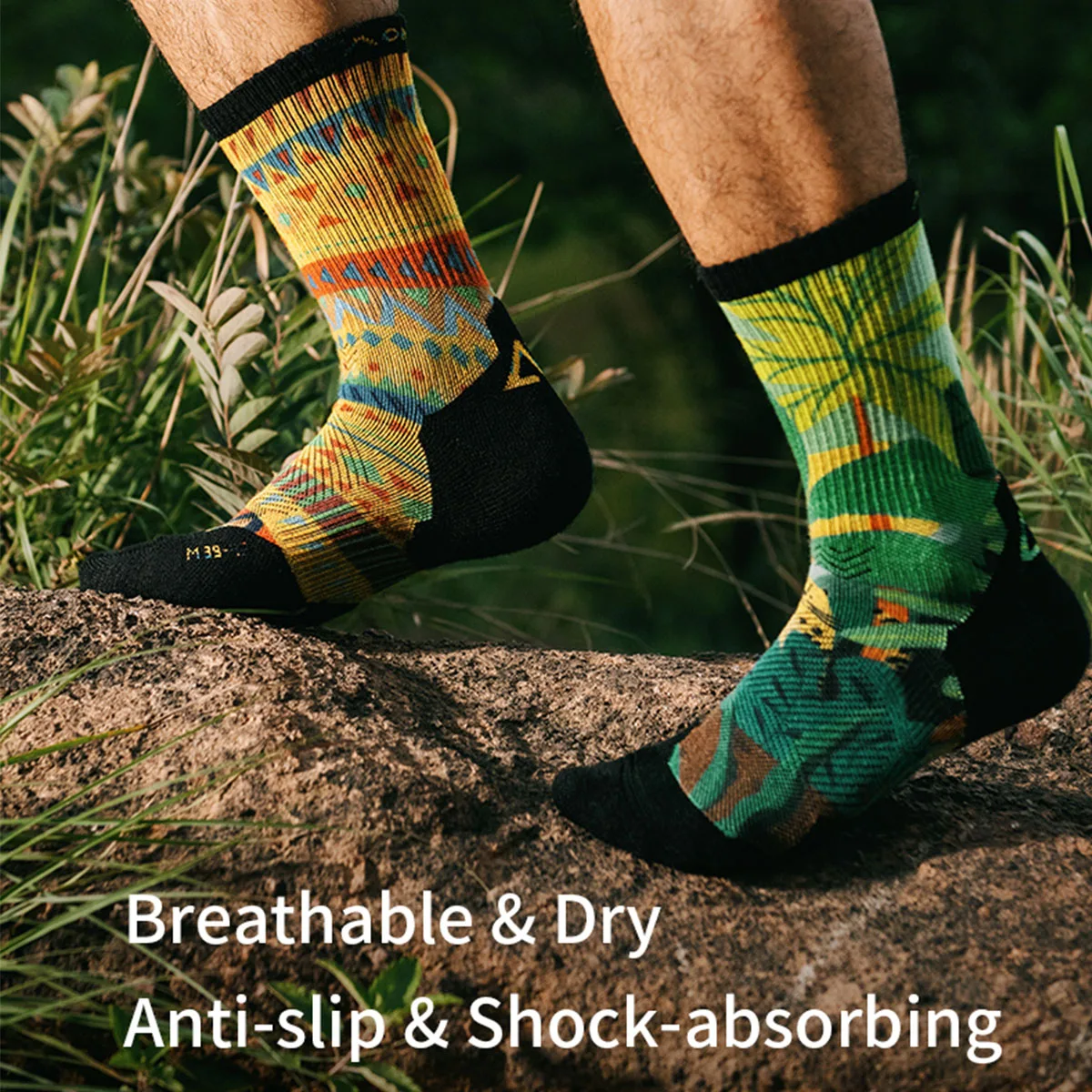 AONIJIE E4847 Unisex Medium Length Wool Crew Socks with Vibrant Geometric Patterns for Comfort and Style in Outdoor Activities
