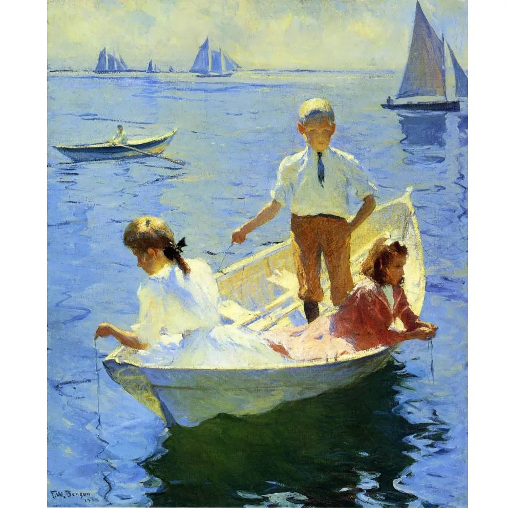 

Pure hand painted reproduction of Calm Morning by Frank W. Benson Impressionism figure painting Decoration pictures room wall