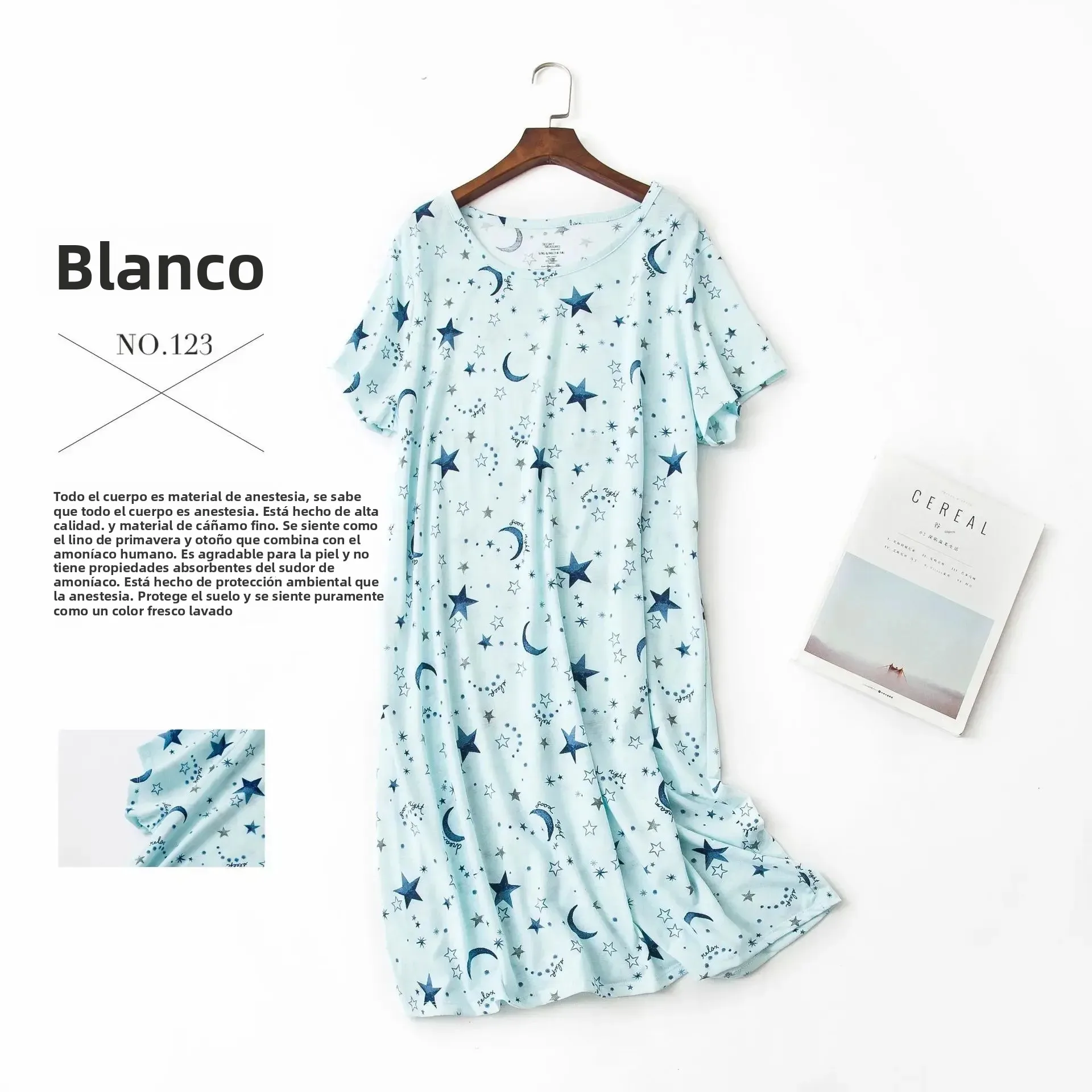 Ropa de dormir de punto de algodón de talla grande para mujer, ropa de dormir de manga corta con cuello redondo, diseño bonito de dibujos animados, ropa para el hogar para tallas dulces