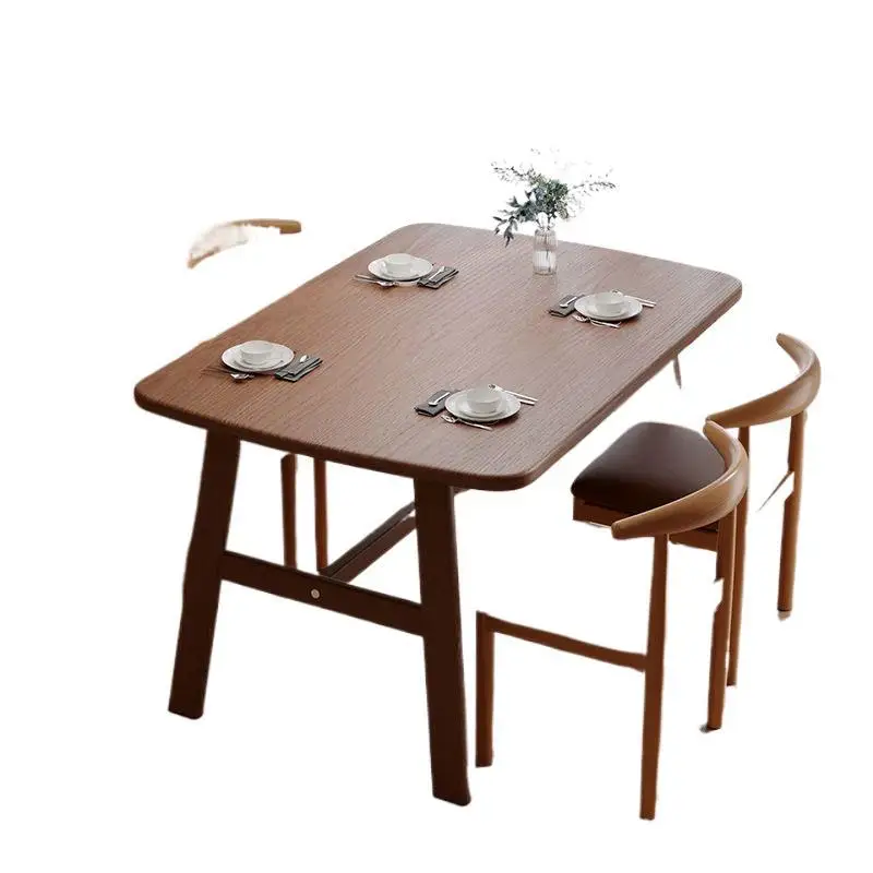 

Walnut color rectangular dining table household computer table learning and writing desk small apartment dining table and chair