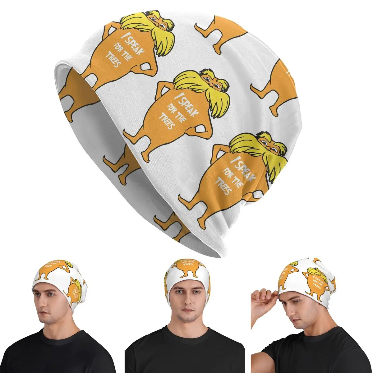Lorax I Speak For The Trees Warm Knitted Cap Fashion Bonnet Hat Autumn Winter Outdoor Beanies Hats for Unisex Adult