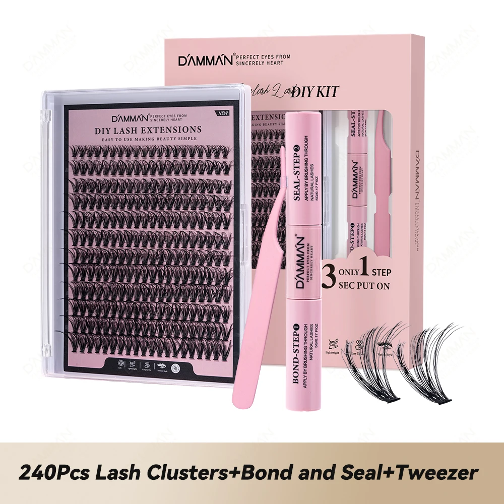 30D DIY Eyelash Extension Kit 240 Clusters Lash with Lash Bond and Seal and Tweezers Natural Soft False Lashes Makeup Supplies