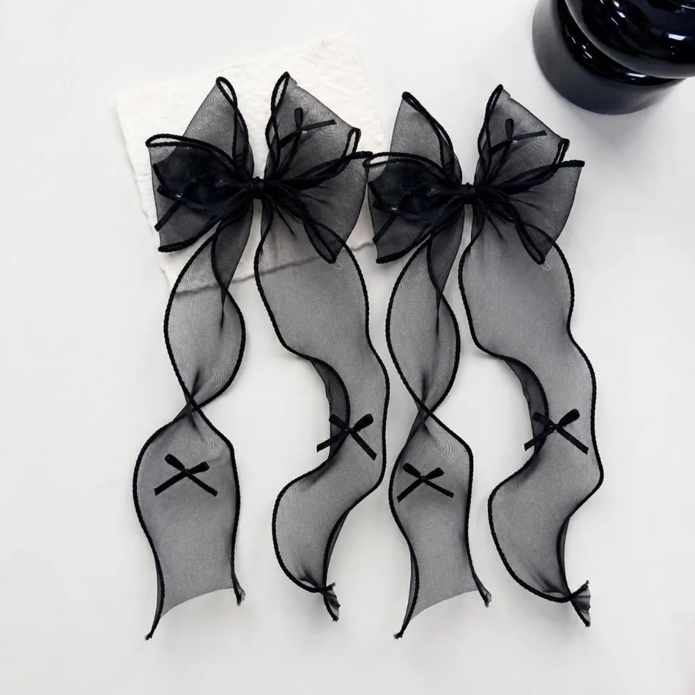 1 Pair French Headwear Long Tail Hair Clip Lightweight Hair Accessories Bow Hair Clip French Style Ribbon Hairpins Children