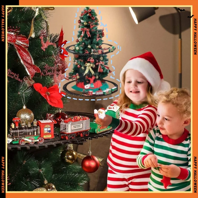 

Christmas Train Set with Lights Sounds Railway Tracks Sets Locomotive Engine fo Christmas Tree Electronic Toys Gift for Kids