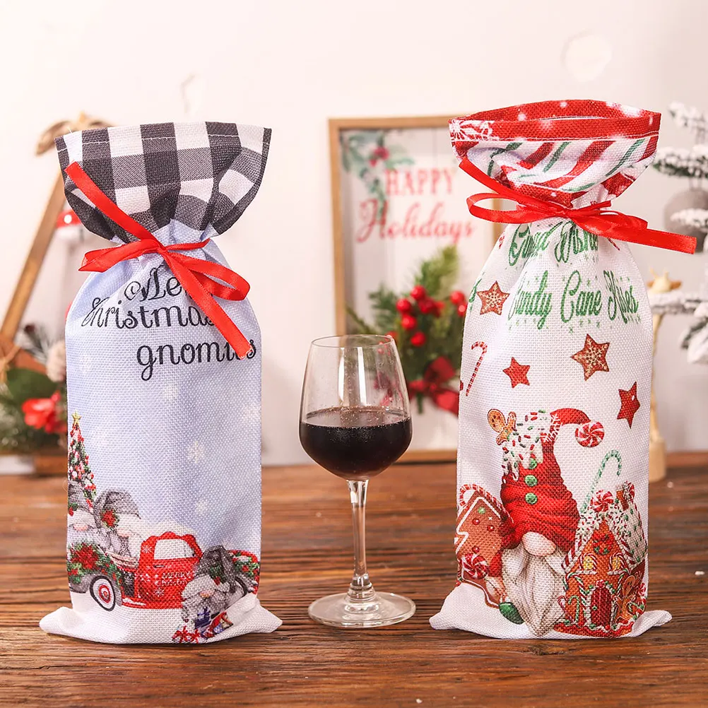 

2 Pcs Bottle Covers Christmas Decorative Cartoon Bottle Bags Party Favor Fits Most Bottles Material