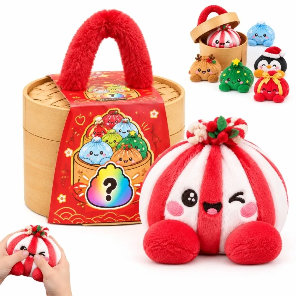 Soft Plush Stuffed Dumpling Squishies Stress Relief Fidget Giant Christmas Dumpling Pillow with Steamer Squeeze Dumpling Toy