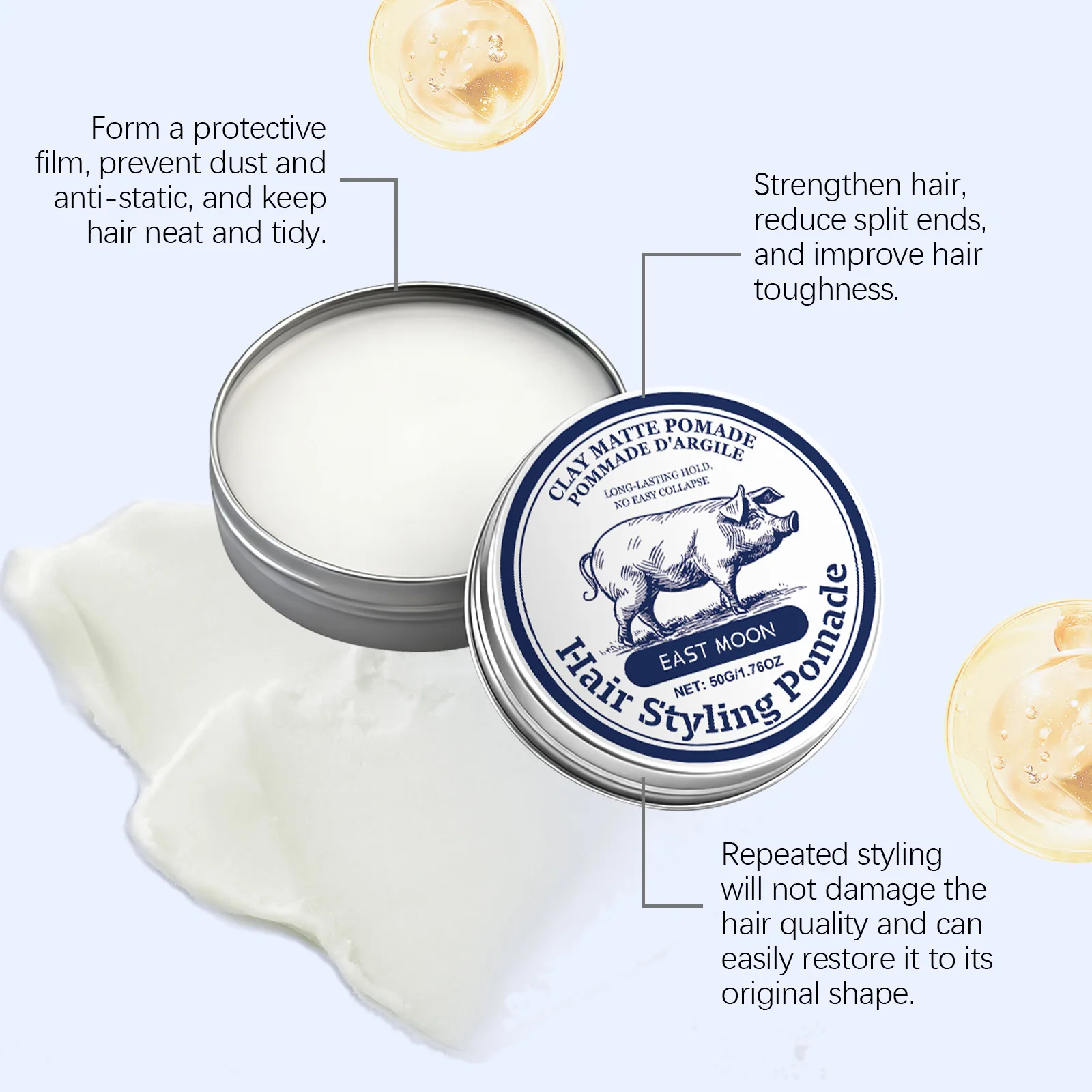 โพเมดจัดแต่งทรงผมอีสต์มูนเมนเนื้อแมท ควบคุมขอบผมอยู่ทรง ติดทนนาน เพิ่มวอลลุ่ม พกพาสะดวก กันน้ำ