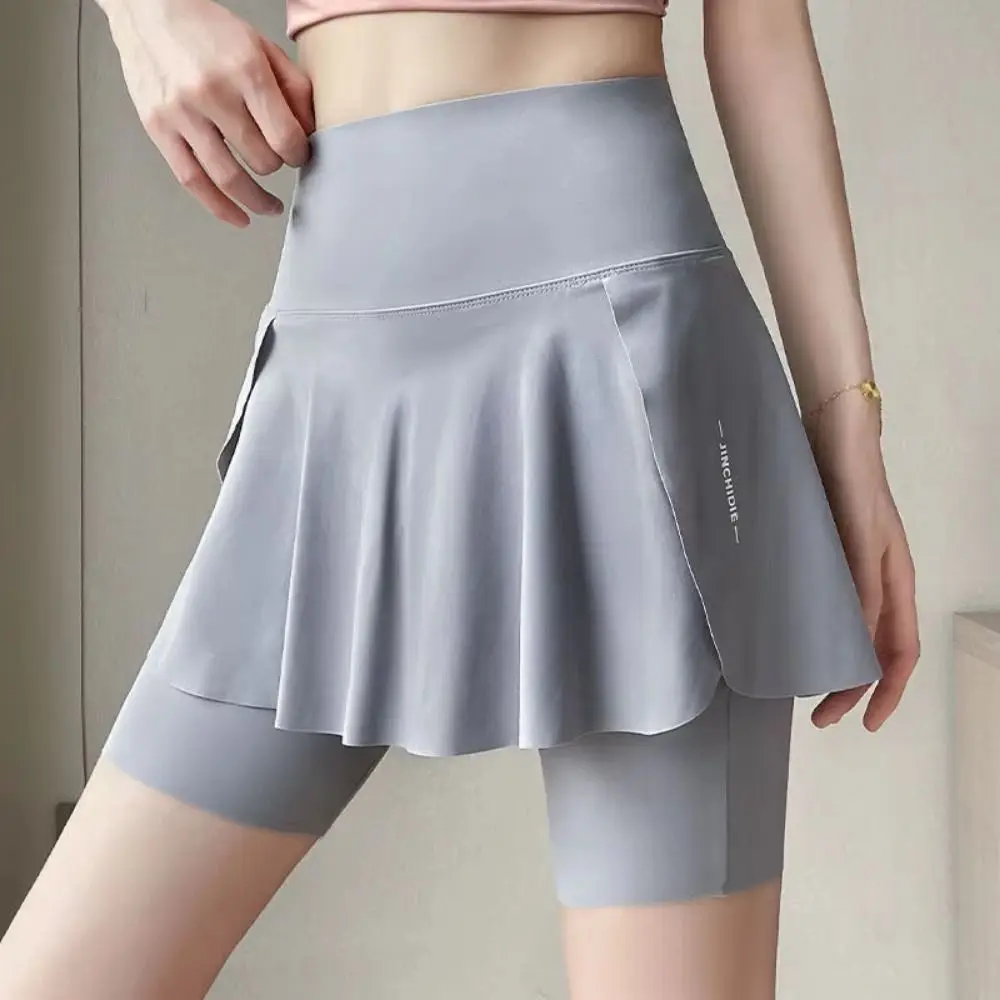 Elastic Women's Tennis Skirts High Waist Quick-Drying Women Sport Dress Stretchy Material Built-in Pockets Fitness Shorts Skirts