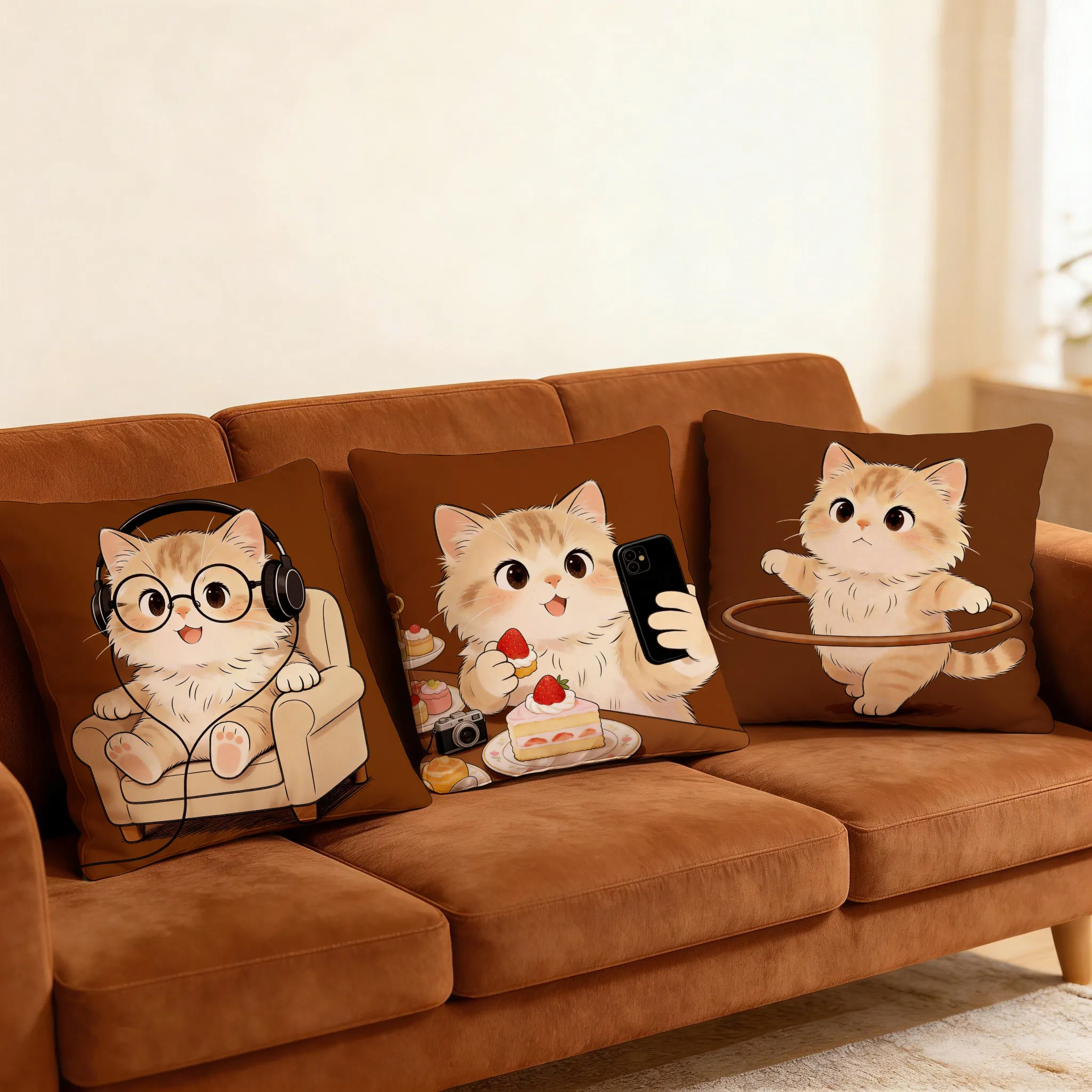 Cute Cat Pillowcase Funny Kitten Sofa Pillow Cover Cartoon Bay Window Cushion Chair Backrest Decorative Throw Pillow Case
