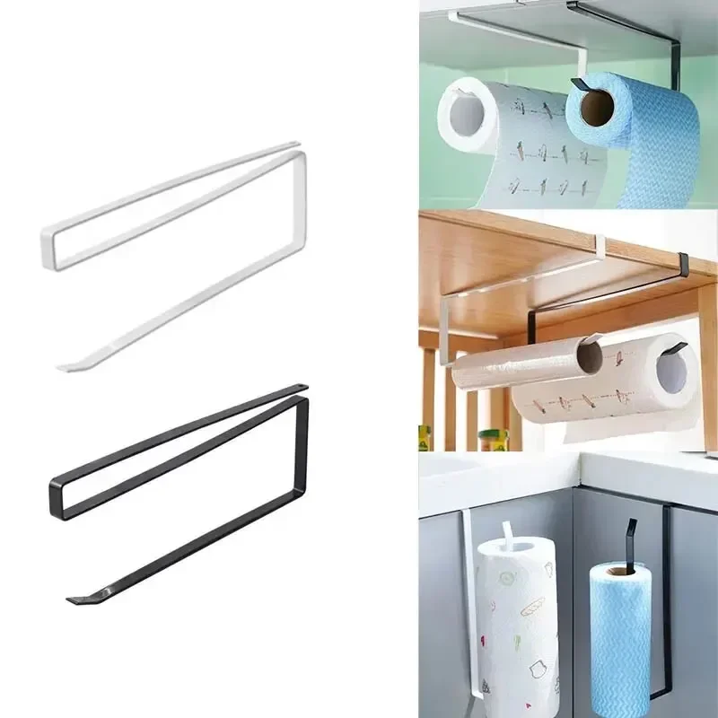 

Paper Roll Holder Towel Rack Cling Film Storage Rack Bathroom No Punching Storage Rack Hanging Shelf Kitchen Tissue Accessories