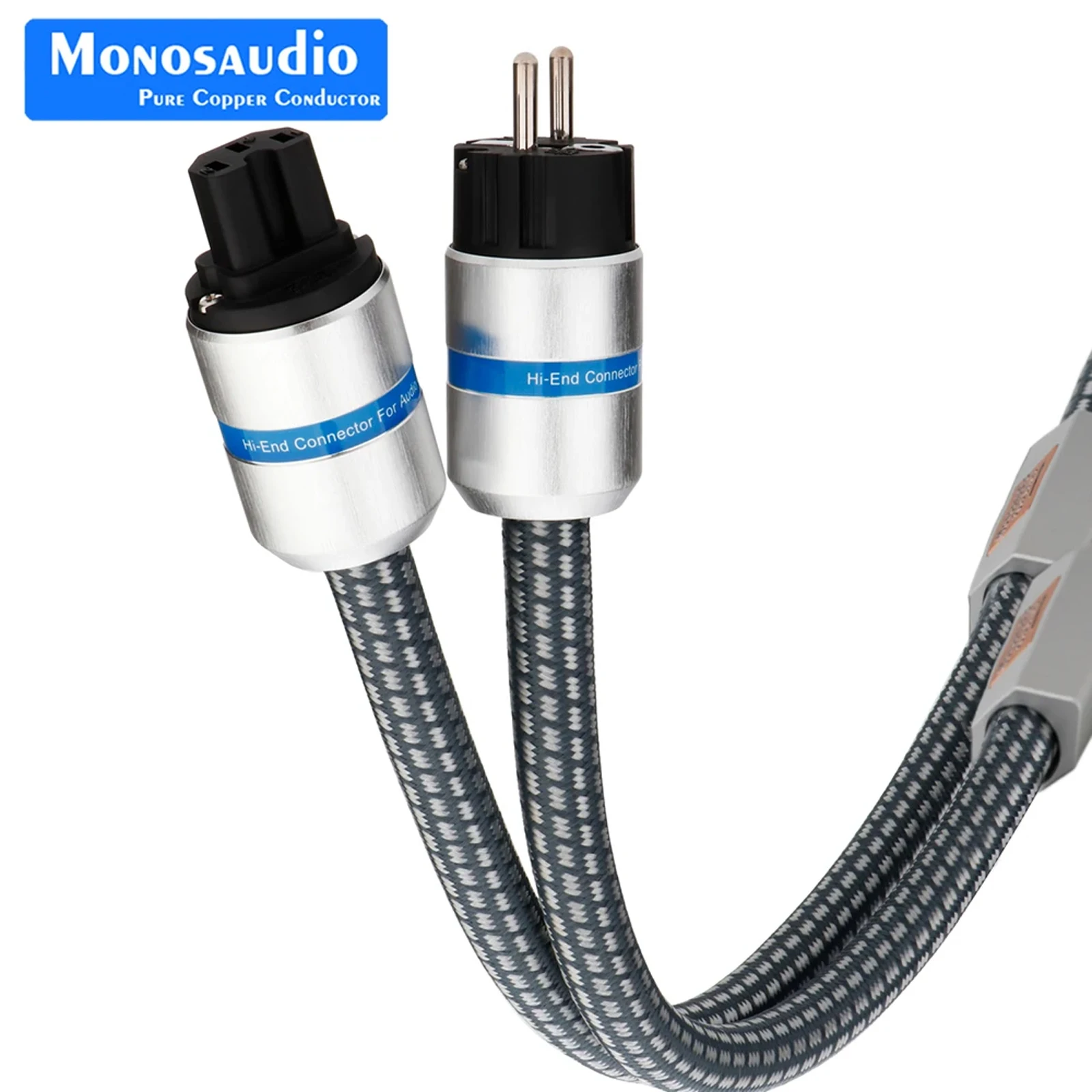 Monosaudio US/EU Version P902E6R 5.5 Square Amplifier Audiophile Power Cord Cable C19 Pure Copper 20A Amp IEC Connectors