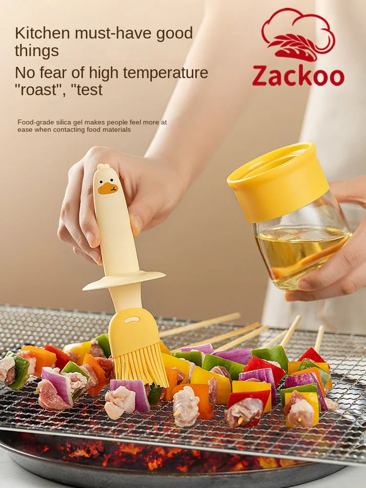 Zackoo Oil Brush Household High-temperature Resistant Integrated Glass Oil Bottle BBQ Baking Food Grade Kitchen Silicone Brush