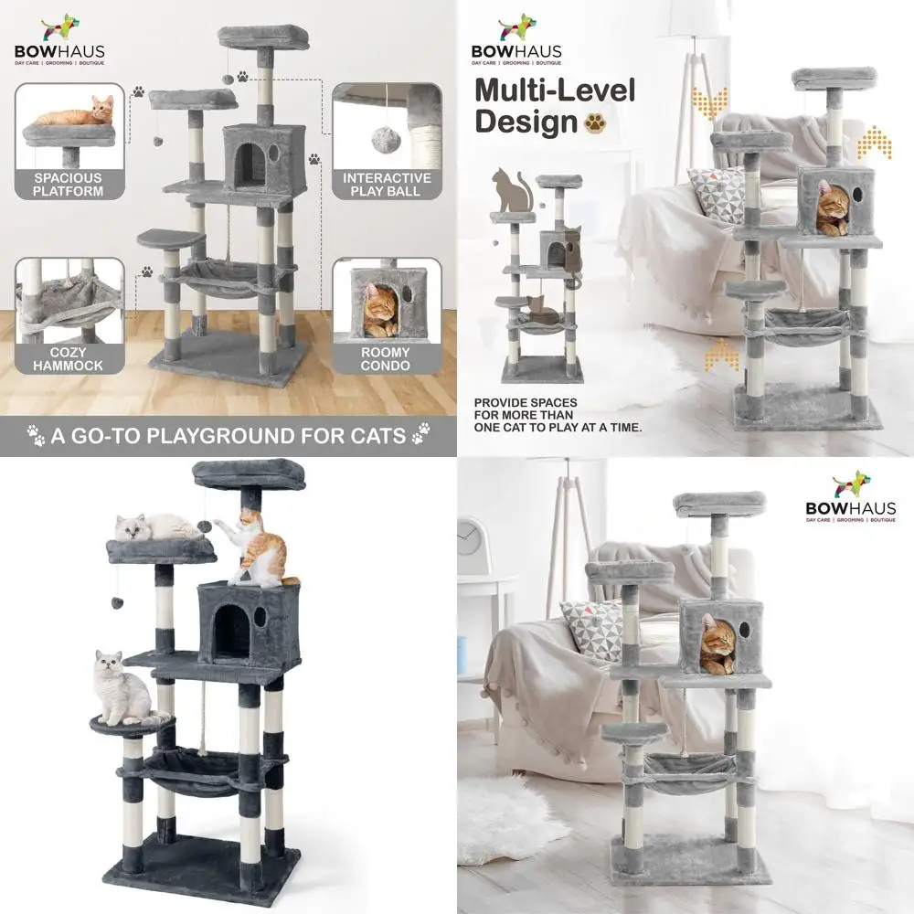 

Multi-Level Indoor Cat Tree with Scratching Posts, Hammock, and Cozy Cave for Large Cats and Kittens