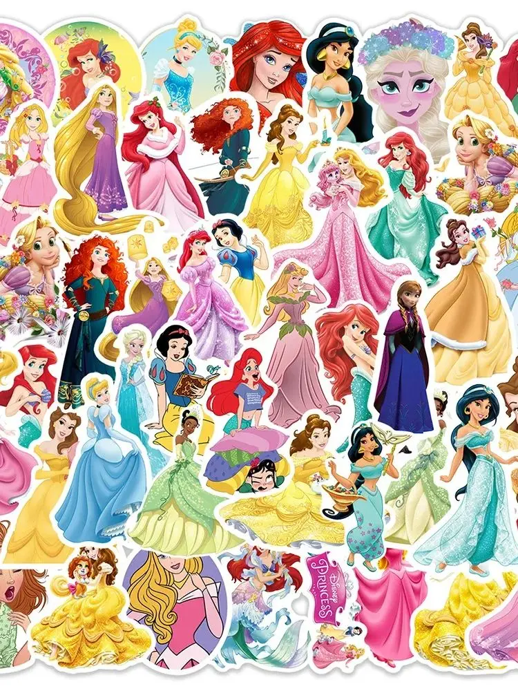 Autocollants princesse mignons pour enfants, 50 pièces, jouet en PVC étanche, pour bagages, ordinateur portable, guitare, valise, voiture, dessin animé Disney
