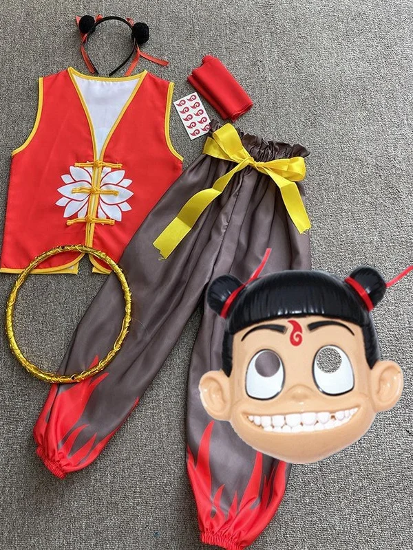 ชุดคอสเพลย์ ZhaTa อุปกรณ์ประกอบการเต้นรำ ชุดฮาโลวีนสำหรับเด็กอนุบาล ชุดเต็มรูปแบบ ซึ่งเป็นชุดฮีโร่ในตำนานจีน