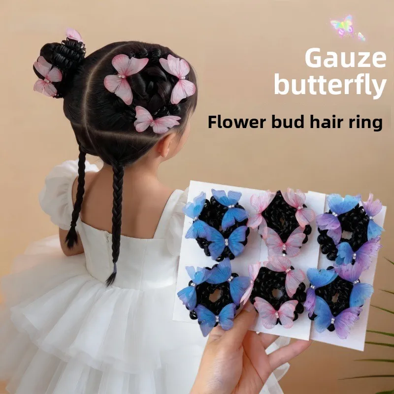 2/4 Stück Neue Haargummis für Mädchen - Leichte Tüll-Schmetterlings-Haarbänder - Baby-Scrunchies – Detail 1