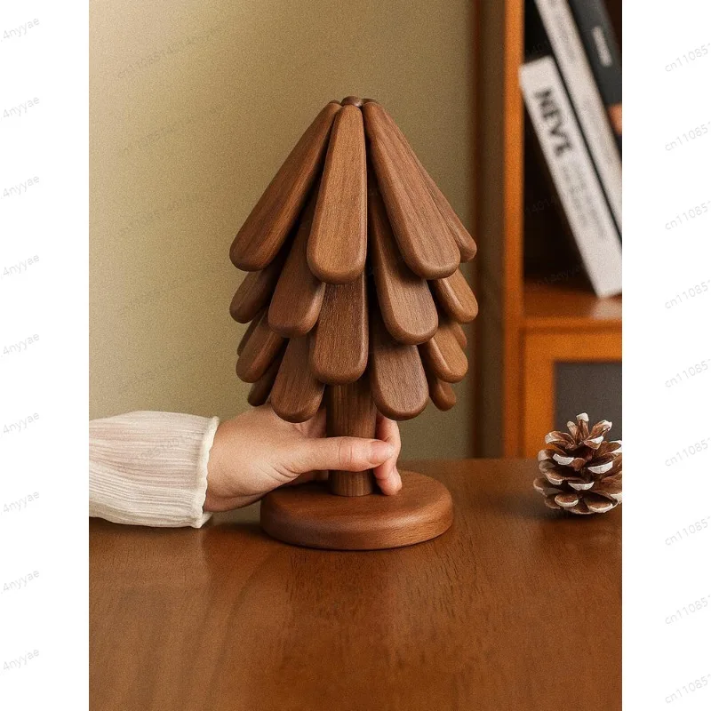 Century-Old Wood Christmas Tree Trivet | Heat-Resistant Table Mat for Hot Pots, Creative Dining Decor & Premium Gift