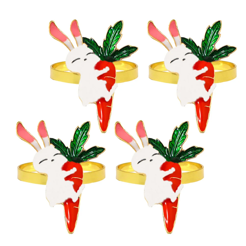 

4Pcs Napkin Rings Bunny Carrot Design Table Decor for Easter Party Hotel Dining Elegant Serviette Holders Creative Metal Napkin