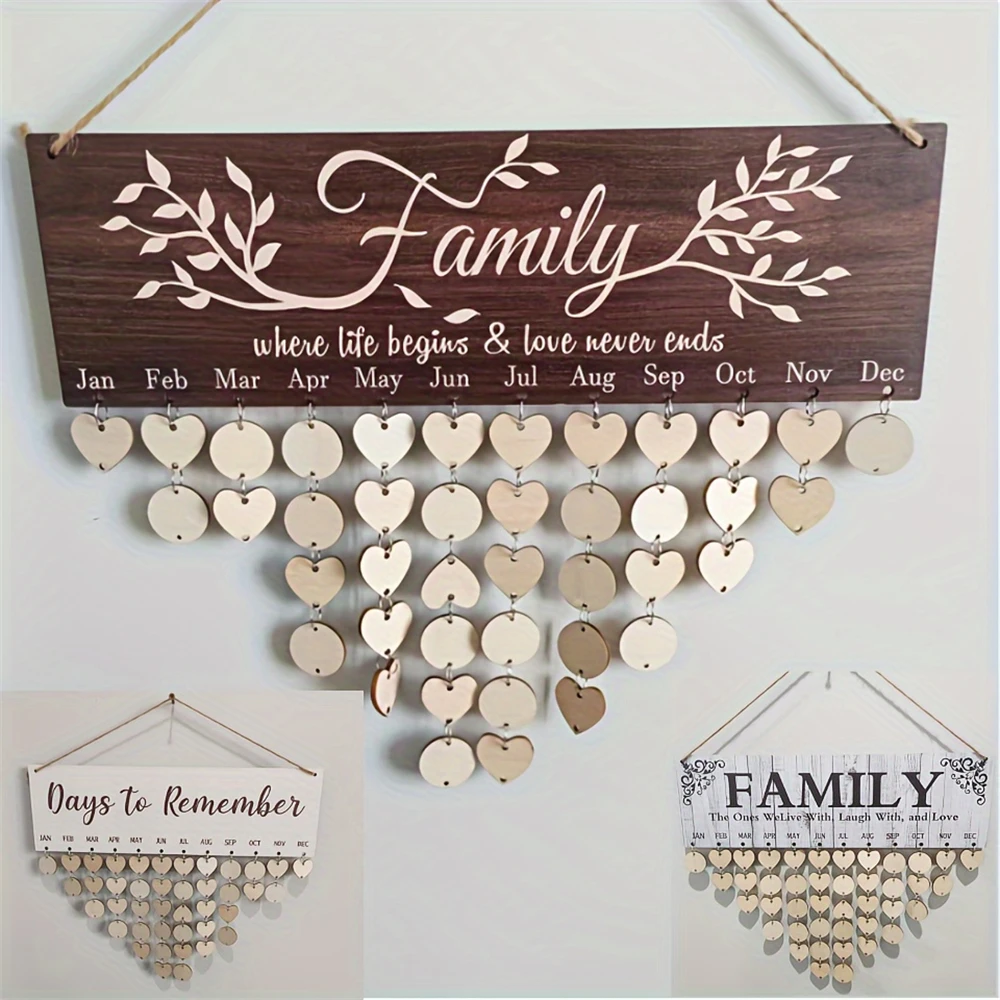 

1pc High-quality DIY Wooden home decoration acces Family Birthday Calendar Wall Hanging Memorial Day Tracker Plaque Wall-mounted