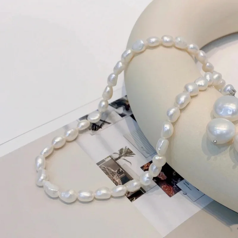 Natural Large Particle White Colorful Shaped Baroque Freshwater Pearl Necklace Clavicle Chain