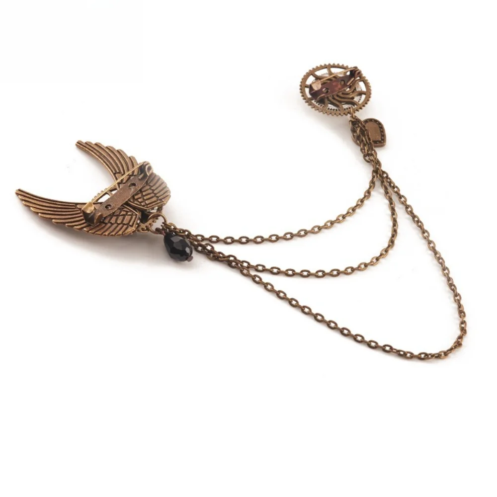 Steampunk Gear-driven Wings Pin Gothic Dark Skull Brooch Pins Lolita Dress Halloween Accessories