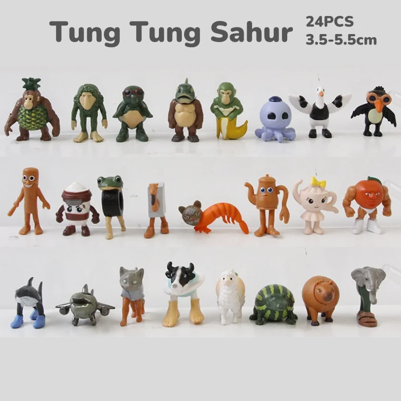 ¡24 Uds. Figuras italianas Brainrot Tung Tung Sahur muñeca Tralalero Tralala Bombardino Crocodilo Shimpanzini Bananini modelo juguete para regalo!